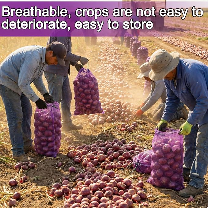 SATINIOR 60 Pcs Large Mesh Storage Produce Bags 21'' x 32'' Mesh Onion Bags 50 Lbs Reusable Vegetable Storage with Drawstring Potato Sacks for Onion Potato Citrus Fruit Produce Firewood (Purple)