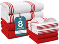 Casa Platino Kitchen Towel Set 8 Pc - 4 Dish Towels (16"x26") & 4 Dish Cloths for Washing Dishes (13"x13") - Cotton Rich, Absorbent, Quick Dry & Durable Kitchen Hand Towels for Wiping Dishes - Red.