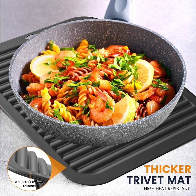 Silicone Trivet Mats 4 Heat Resistant Pot Holders Multipurpose Non-Slip Hot Pads for Kitchen Potholders, Drying mat, Jar Opener, Spoon Holder, Coaster.(Pitch Black)