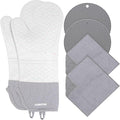 Extra Long Oven Mitts and Potholders 6Pcs Set, 500°F Heat Resistant Kitchen Oven Gloves 15'' Oven Mitts with Non-Slip Silicone Surface Soft Cotton Lining for Cooking, Baking and Grilling - Light Grey
