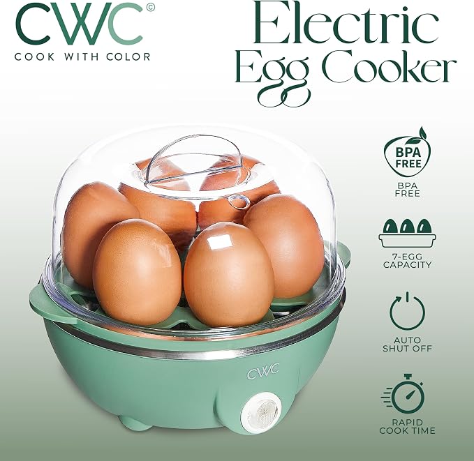 COOK WITH COLOR 350W Electric Double Layer Egg Cooker - Egg Boiler for Hard Boiled, Soft Boiled, and Omelettes, 6.1x6.1x5.5, Dark Sage