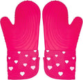 Paris Hilton Oven Mitt Set with Heart Design, Heat Resistant Pot Holders Featuring Non-Slip Textured Silicone Grips, 2-Piece Set, Pink
