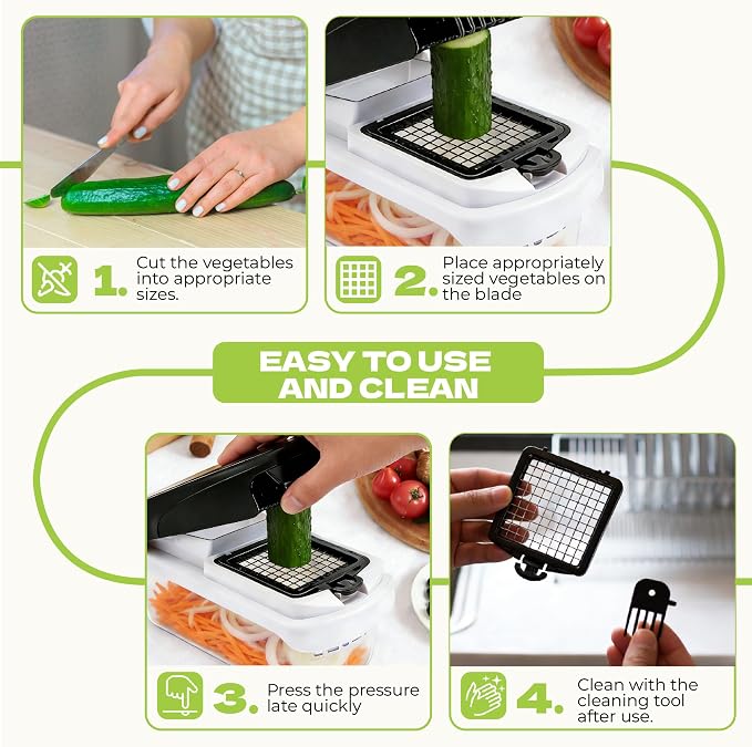Veggie Chopper & Onion Dicer, Spiralizer, Container, Safety Glove | 17-in-1 veggie chopper with 2 dicer sizes, slicer, spiralizer & peeler. Includes cut-resistant glove & strainer container.