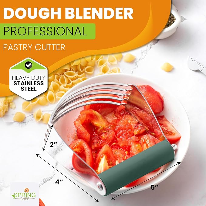 Spring Chef Large Dough Blender For Baking - Pro Pastry Blender, Pine Green | Heavy Duty Dough Mixer Hand Tool w/ Stainless Steel Blades, Professional Pastry Cutter Tool for Easy Mixing, Dishwasher Safe