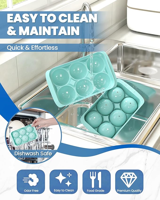 Large Ice Cube Tray for Freezer - 2 Pack Stackable Round Ice Cube Molds Set, Easy to Fill & Release with Storage Bin and Tongs for Kitchen, Party, Cocktail & Coffee, Gifts for Whiskey Lover (1.93In)