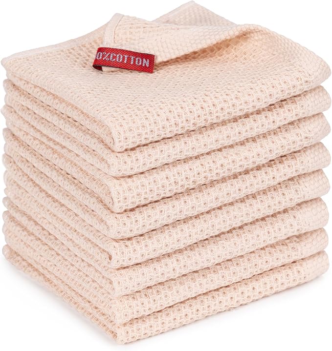 Kitchen Towels 8-Pack Kitchen Dish Cloths,100% Cotton,12x12 In,Beige | Towels Waffle Weave,Ultra Soft Absorbent, Quick Drying