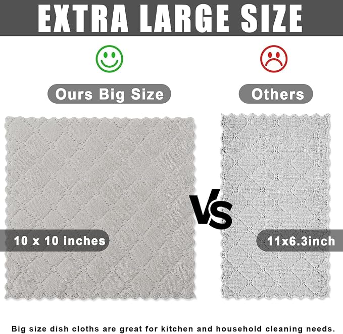 Homaxy 18 Pack Super Soft Absorbent Dish Cloths, 10" x 10", Grey | Coral Velvet, Nonstick Oil Fast Drying Microfiber Cleaning Cloth, No Lint Household Dishcloths