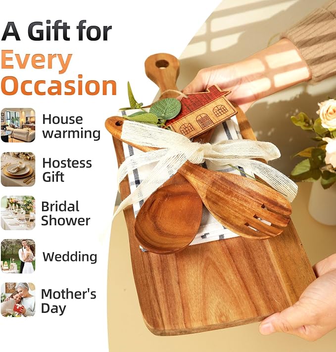 The Perfect Housewarming Gift! Wooden Cutting Boards Set with Utensils & Napkin - Charcuterie, Cheese, Serving Tray for New Home, Kitchen Decor