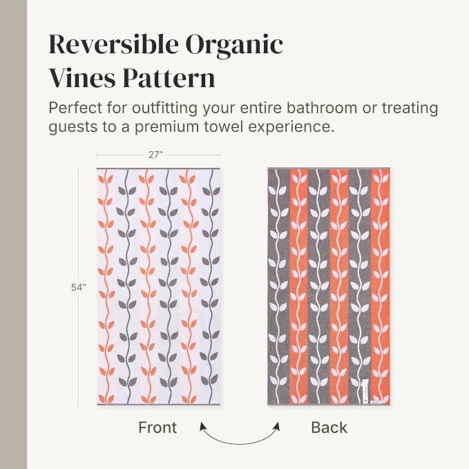 Modern Threads 6 Piece Bath Towel Set – Bathroom Set with 2 Bath Towels, 2 Hand Towels, and 2 Wash Cloths – 100% Cotton, Super Absorbent & Extra Soft – Reversible Natural Vine (Rust Orange)