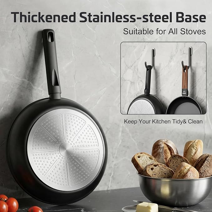 Non Stick Frying Pan Skillet, Titanium Coating Fry Pan Egg Pan Omelet Pan Nonstick, Healthy Induction Cookware Chef's Pan, PFAS PFOA & PTFE Free (11 Inch)