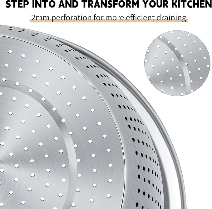 Gulex Colander Stainless Steel 5-quart with Bowls,Strainer for Kitchen(2PC)