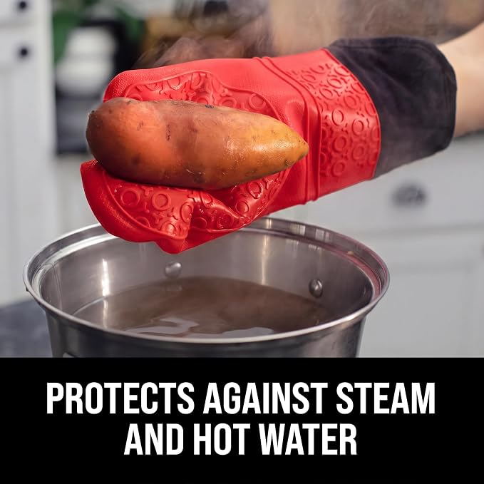 BPA-Free Soft Silicone Oven Mitts - Ultra Heat Resistant Oven Mitts with Thick Cotton Liner - Extra Long Slip Resistant Pot Holders, Flexible Oven Gloves