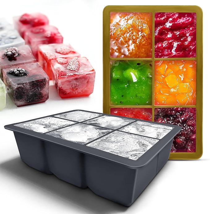 Silicone Ice Cube Trays with Lids,Large Square Ice Cube Molds for Freezer, Whiskey, Cocktail, Stackable Flexible and Reusable & Easy Release BPA Free (2 Pack&Dark Gray and Army green)