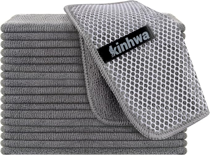 Dish Cloths for Washing Dishes with Scrub Side, Microfiber Dish Rags | Dual-sided microfiber dish cloths with scrubber for stuck-on food, quick dry kitchen washcloths 18 Pack, 7" x 7 Inch Gray