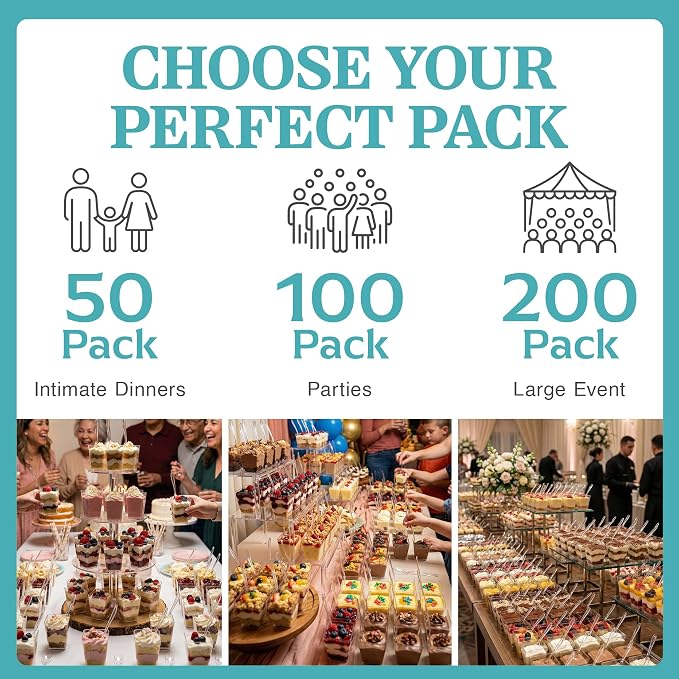 100 Pack 5 oz Plastic Dessert Cups with Spoons, Banana Pudding | 200 pcs serves 100; disposable clear shooters for party, individual yogurt parfait, jello, fruit trifle, mousse, cake