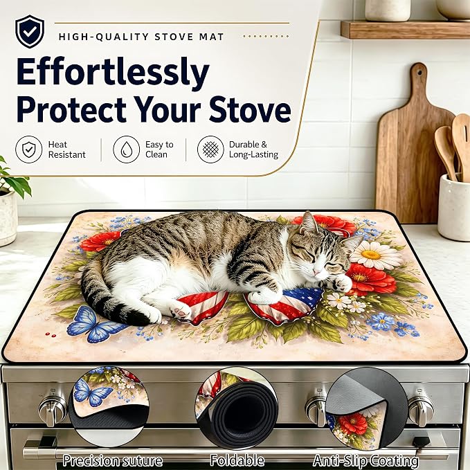 Patriotic Electric Stove Top Cover | Heat Resistant Glass Cooktop Protector for Kitchen Ceramic Countertops, Multiuse Stove Cover and Dish Drying Mat