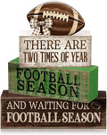 Lineshading 4 Pcs Football Tiered Tray Decor Wood Blocks Stackable Table | Stackable Centerpiece with Quotes, Party Decorations for Game Day Tailgate, Shelf Fireplace Display, Gift for Fans Club