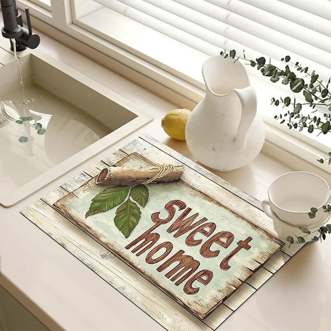 HOMETITUTE Sweet Home Stove Top Cover 28x20 Rustic Wood Diatomite Mat