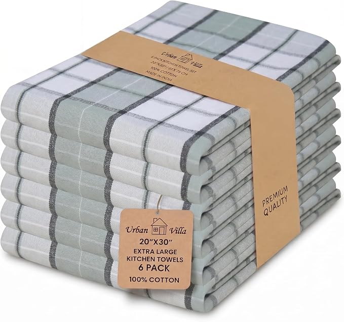 Urban Villa Kitchen Towels Cotton Dish Towels 20”x30” (Set of 6) Majestic Checks