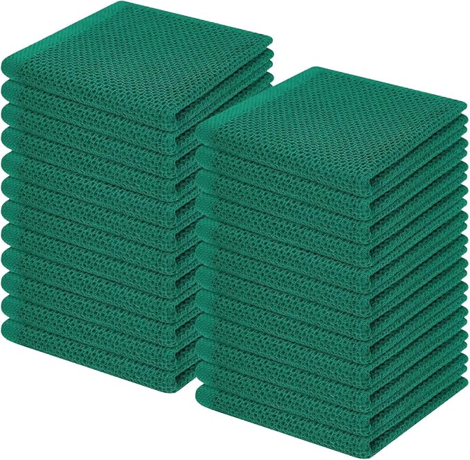 Homaxy 100% Cotton Waffle Weave Kitchen Dish Cloths 24-Pack, Dark Green | 12 x 12 Inches, Ultra Soft Absorbent Dish Towels, Quick Drying Dish Rags with Hanging Loop