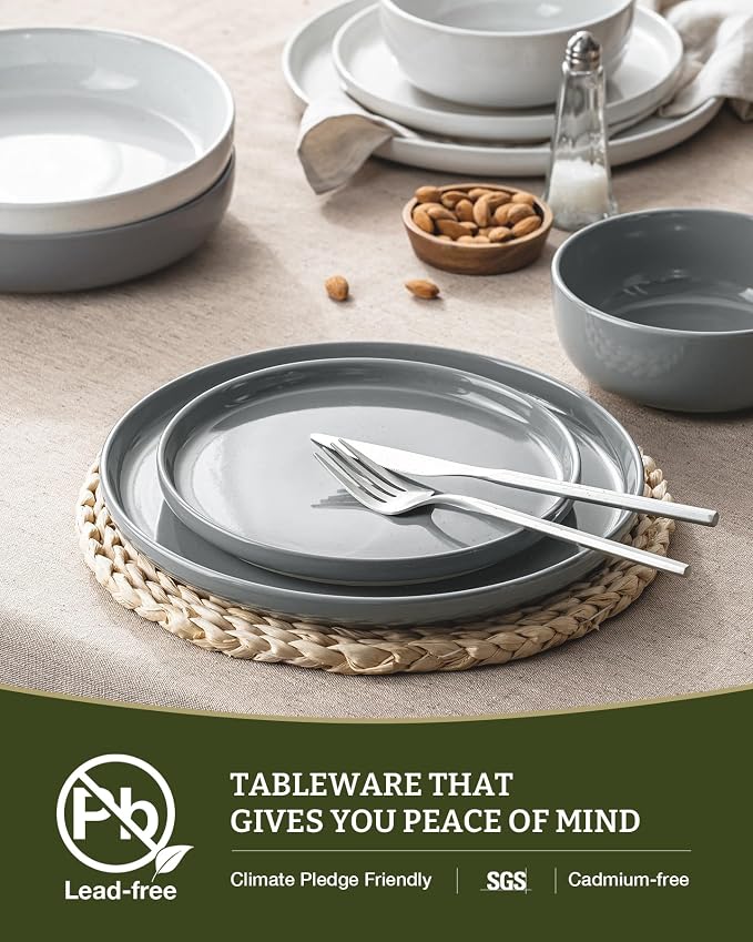 Famiware Milkyway 12-Piece Stoneware Dinnerware Set, White & Dark Gray | Plates and Bowls for 4, Dishes Set for Everyday & Formal Use, Microwave & Dishwasher Safe, Chip & Scratch Resistant