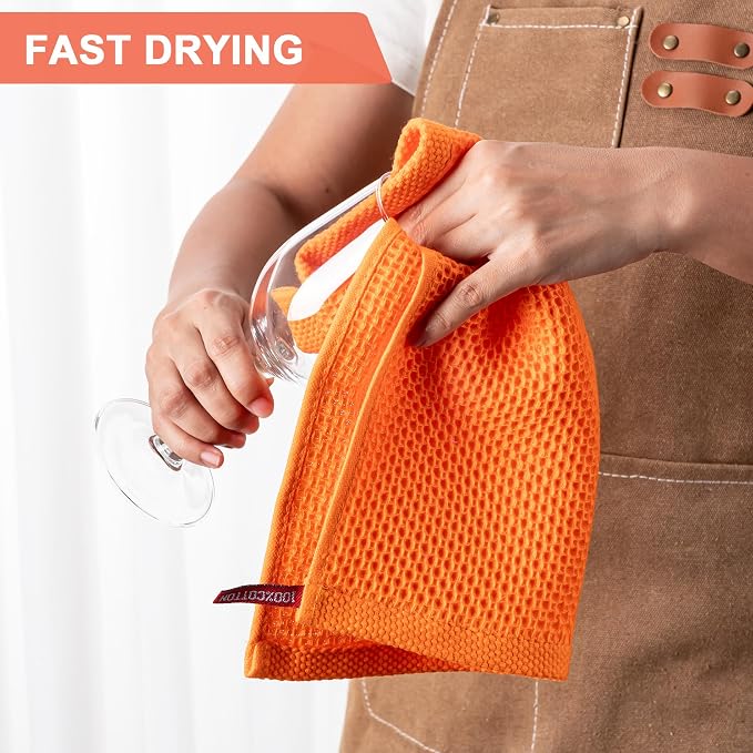 Kitchen Towels 6-Pack Kitchen Dish Cloths,100% Cotton,12x12 In,Orange | Towels Waffle Weave,Ultra Soft Absorbent, Quick Drying