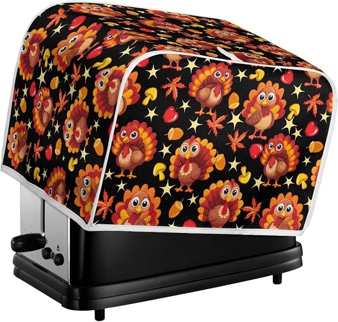 2 Slice Bread Toaster Cover for Thanksgiving, Turkey Maple Leaf Print Bakeware Protector Kitchen Accessories Appliance Dust Cover Kitchen Festival Decor Toaster Oven Covers
