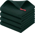 Homaxy 100% Cotton Waffle Weave Kitchen Dish Cloths, 4-Pack, Blackish Green | 12 x 12 Inches, Ultra Soft Absorbent Dish Towels, Quick Drying Dish Rags with Hanging Loop