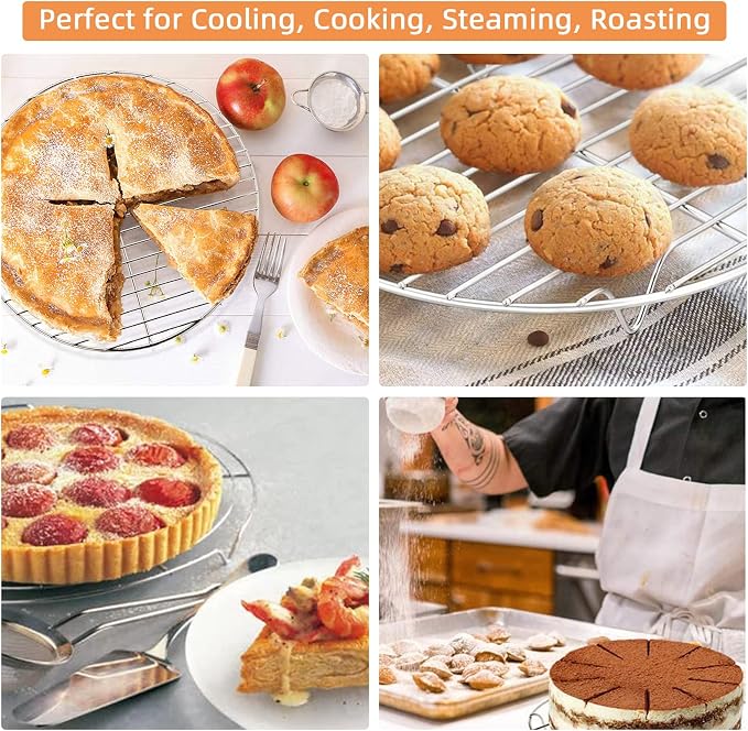 2Pcs Cooking Rack Round 304 Stainless Steel Cooling Racks Baking and Cooling Steamer Rack w Stand Cookware for Air Fryer Pressure Cooker Canning (7&8 Inch)