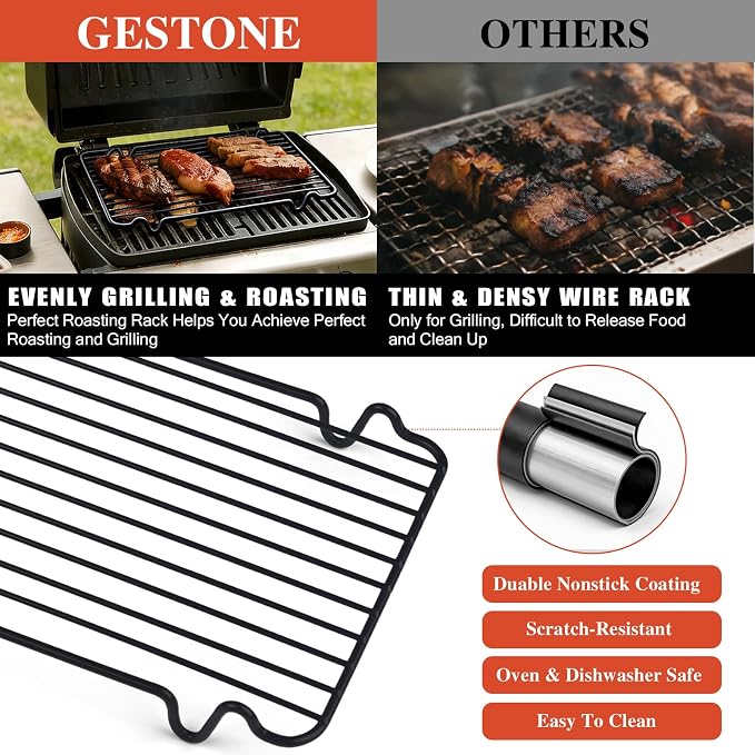 Nonstick Roasting Rack, Heavy-Duty Fit for Turkey Roasting Pan 12"x 7.5" | Easy Release & Quick Cleanup Dishwasher Safe, 2 Heights Design for Oven or Grilling Cooking Needs, Holds up to 25lbs Turkey