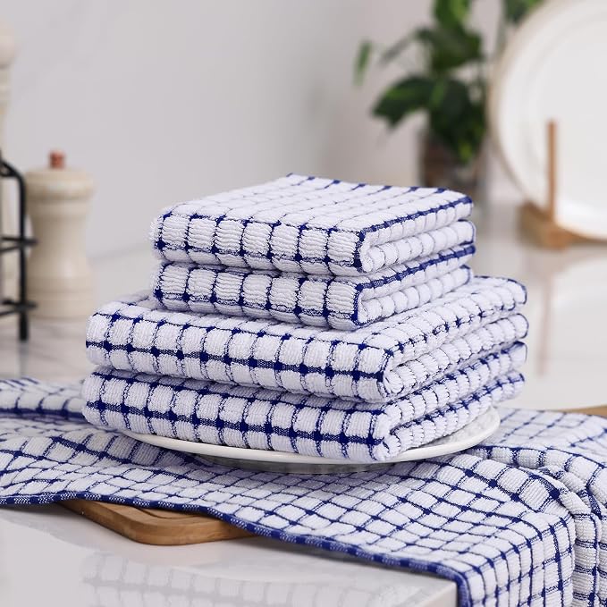 Homaxy Kitchen Towels and Dishcloths Set, Set of 16, Blue | Cotton Terry Kitchen Dish Towels, Super Soft and Absorbent Dish Cloths, 16 x 25 and 12 x 12 Inches