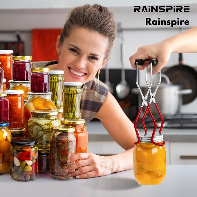 Canning Jar Lifter, Canning Tongs Jar Lifter, Canning Tools, Canning Supplies for Home Kitchen, Stainless Steel, Red