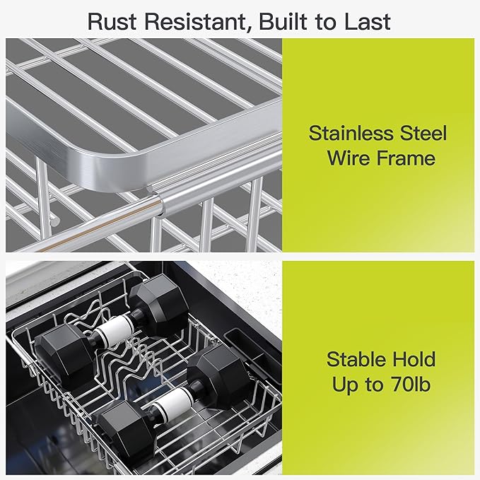 JASIWAY Expandable Dish Drying Rack Over the Sink with Utensil Holder | Stainless Steel Adjustable Dish Driainers for Small Kitchen, Counter Space Saving, Fast Drain, Rustproof, For Apartment, RV