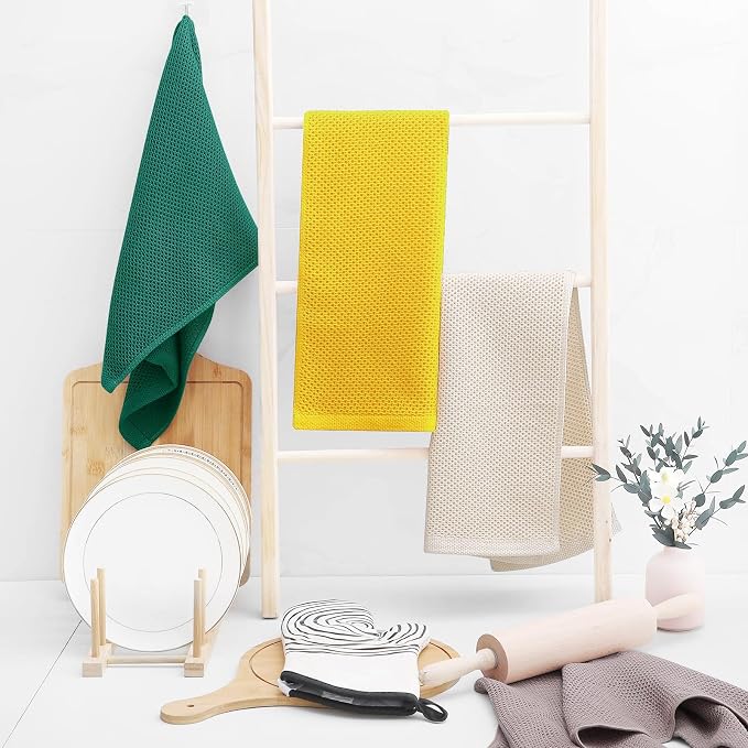 Homaxy 100% Cotton Waffle Weave Kitchen Dish Towels 4-Pack, Dark Green | 13 x 28 Inches, Ultra Soft Absorbent Dish Towels, Quick Drying Cleaning Towels