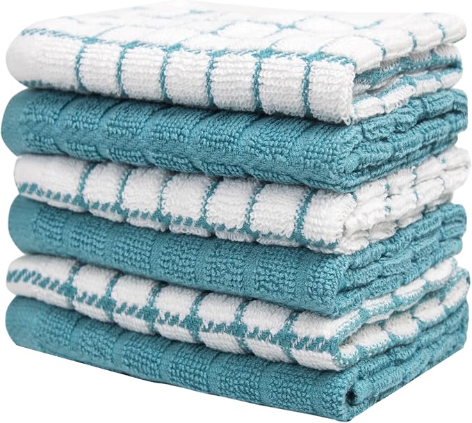 Bumble Dish Cloths (6-Pack), 100% Cotton Kitchen Towels, 12"x12" - Aqua | 405 GSM | Soft, Highly Absorbent & Durable Dish Towels for Kitchen