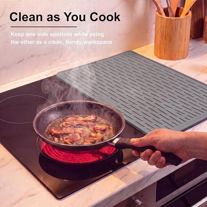Foldable Silicone Stove Top Cover – 20"x28" Stove Top Covers for Electric Stove, Glass Top Stove Cover, RV Stove Top Cover & Dish Drying Mat (Gray, 28''x20'')