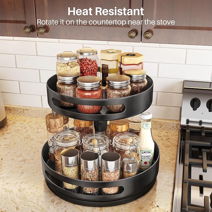 Lazy Susan Spice Rack Organizer for Cabinet, 2-Tier Metal, 10 in | Height Adjustable, 360-Degree Rotation, Spice Turntable for Table Top, Kitchen Pantry