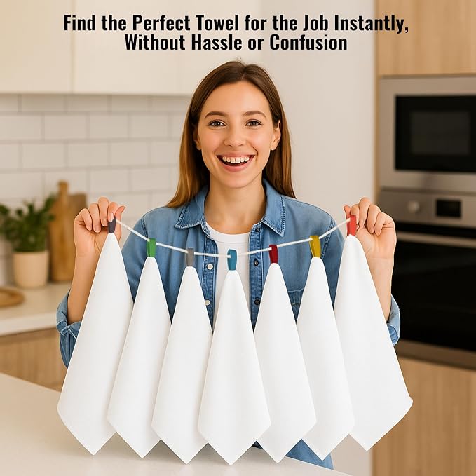 Flour Sack Towels| Tea Towel for Crafts| Kitchen Towels Cotton Blank Towel for Embroidery Baking Bread Proofing Linen Cover | Super Absorbent Dish Towels with Color Hanging Loops 7 Pack 28"x28" White