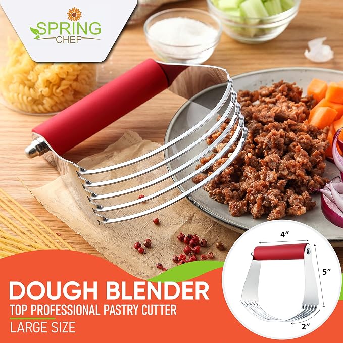 Spring Chef Large Dough Blender For Baking - Durable Pastry Blender - Red | Heavy Duty Dough Mixer Hand Tool w/ Stainless Steel Blades, Professional Pastry Cutter Tool for Easy Mixing, Dishwasher Safe