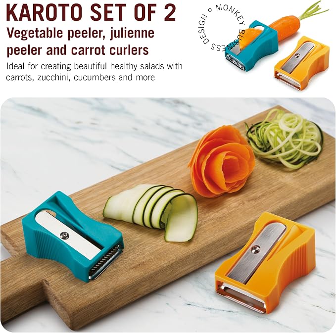Monkey Business Julienne Peeler and Blade, Green and Turquoise