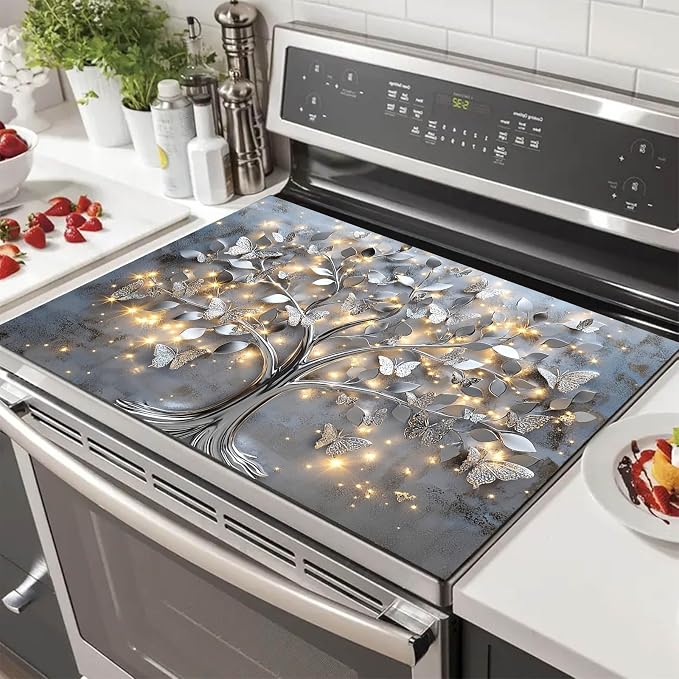 HOMETITUTE Silver Butterfly Tree Stove Top Cover 28x20 Diatomite Mat