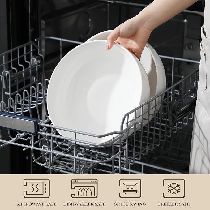 MALACASA Large Serving Bowls, 114 OZ(10") Ceramic Salad Bowls Set of 2 | White Bowls for Salad, Soup, Pasta, Dinner, Porcelain Bowls Set for Entertaining, Microwave Safe, Series REGULAR