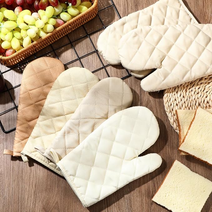 Geyoga 12 Pairs Oven Mitts Heat Resistant Kitchen Long Oven Gloves Mitts Thick Cotton Winter Quilted Baking Flexible Glove Bulk for Cooking BBQ Picnic Kitchen Grilling 10.6 Inch(Beige Coffee Color)