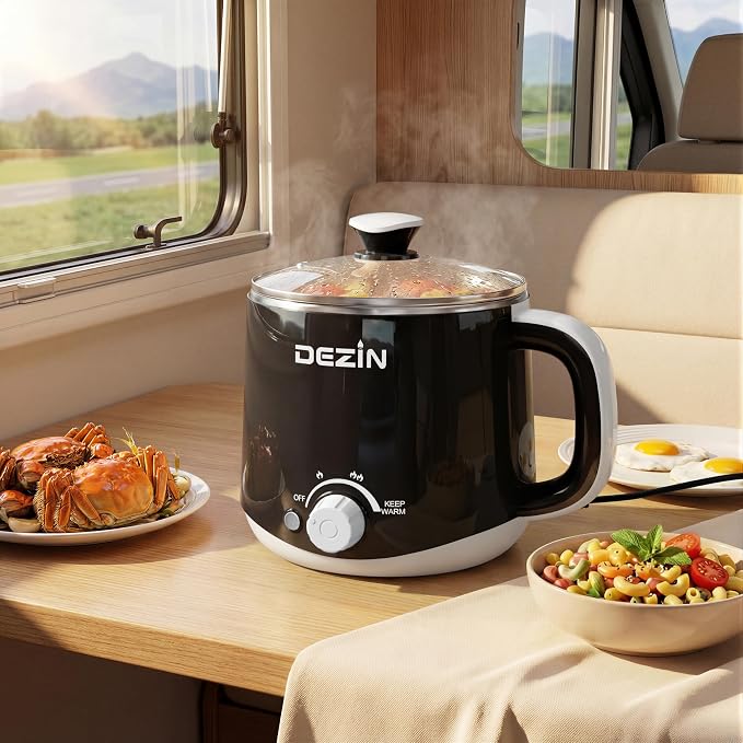 Dezin 1.6L Hot Pot Electric, Stainless Steel Electric Pot with Dual Power | Keep Warm, Noodles Cooker, for Egg, Pasta, Soup, Porridge & Oatmeal, Overheat & Boil-Dry Protection, Ideal for Dorm & Office