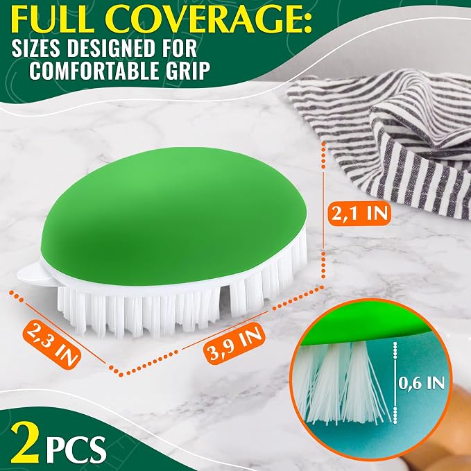 2 Pcs Potato Scrubber Brush, 2.3"x3.9", Soft and Stiff Bristles | Vegetable Brush Scrubber for Food, Ergonomic Design, Crack-Resistant Frame, Drawer Storage; for Carrots, Apples, & Mushrooms