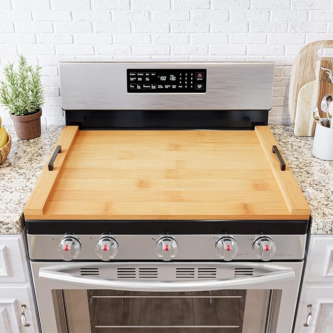 SpaceAid Noodle Board Stove Kitchen Cover with Handles, Top Covers for Gas Burners and Electric Stove, Oven Decor Accessories Wood Tray for Countertop, Natural Bamboo