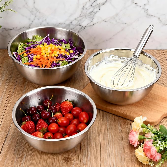 4-Piece Stainless Steel Mixing Bowls (7.1") Metal Bowl Set with Measurement Marks, Dishwasher Safe & Stackable - Perfect for Salad Making,Baking, Meal Prep and Kitchen Use