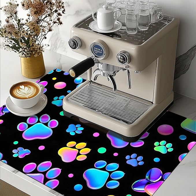 HOMETITUTE Rainbow Paw Print Stove Top Cover 28x20 Diatomite Mat