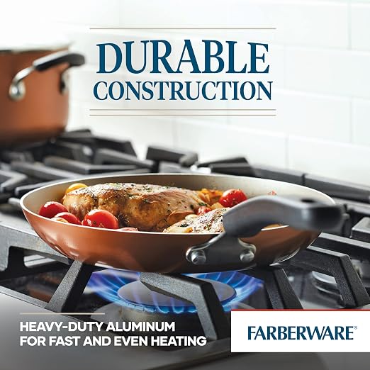 Farberware Cookstart Aluminum DiamondMax Nonstick Cookware Set, Kitchen Essentials, 15-Piece, Copper