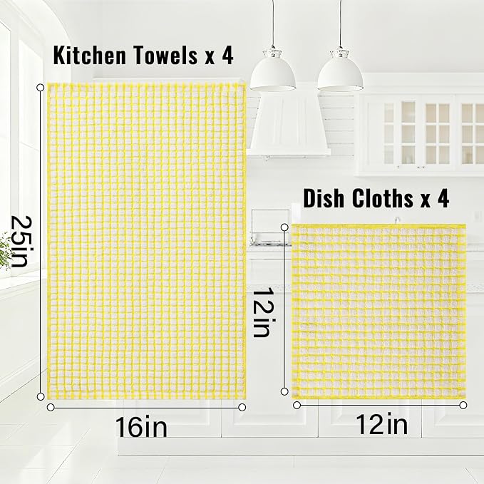 Homaxy Kitchen Towels and Dishcloths Set, Set of 12, Yellow | Cotton Terry Kitchen Dish Towels, Super Soft and Absorbent Dish Cloths, 16 x 25 and 12 x 12 Inches
